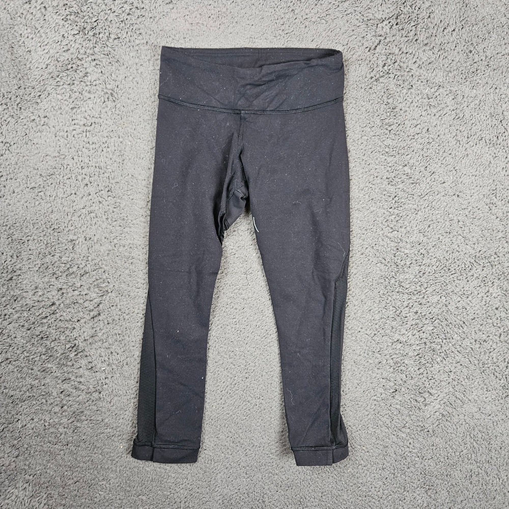 Lululemon Black Mesh Panel Crop Leggings Yoga Pants Womens‎ Size 2